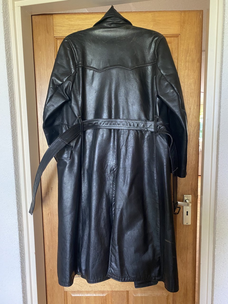 Lange zware vintage leren jas, xl/xxl, motor solex brommer