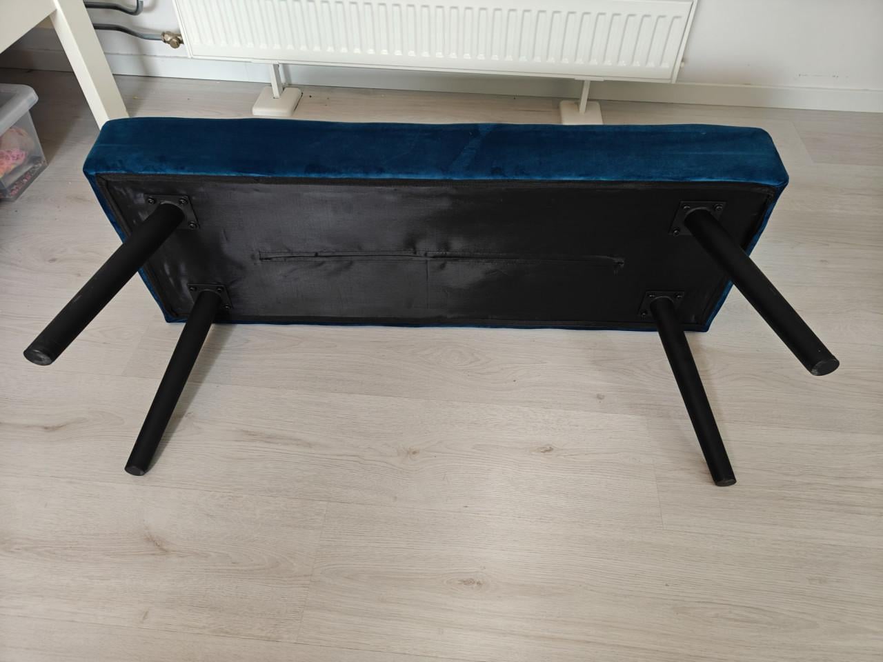 Bankje / schoenenbank / eettafelbank - 100cm blauw fluweel