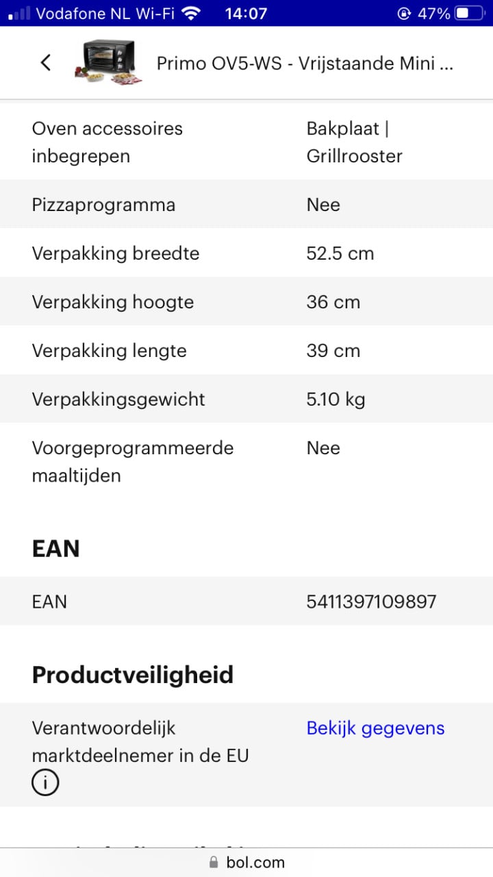 Mini-oven vrijstaand