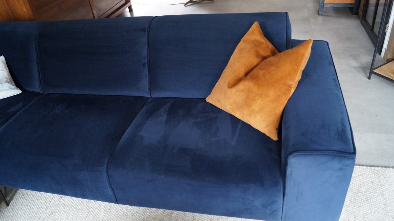 LIVIN24 Scandinavische hoekbank Vegas, stof velvet blauw 2,7 x 2,7 Meter.