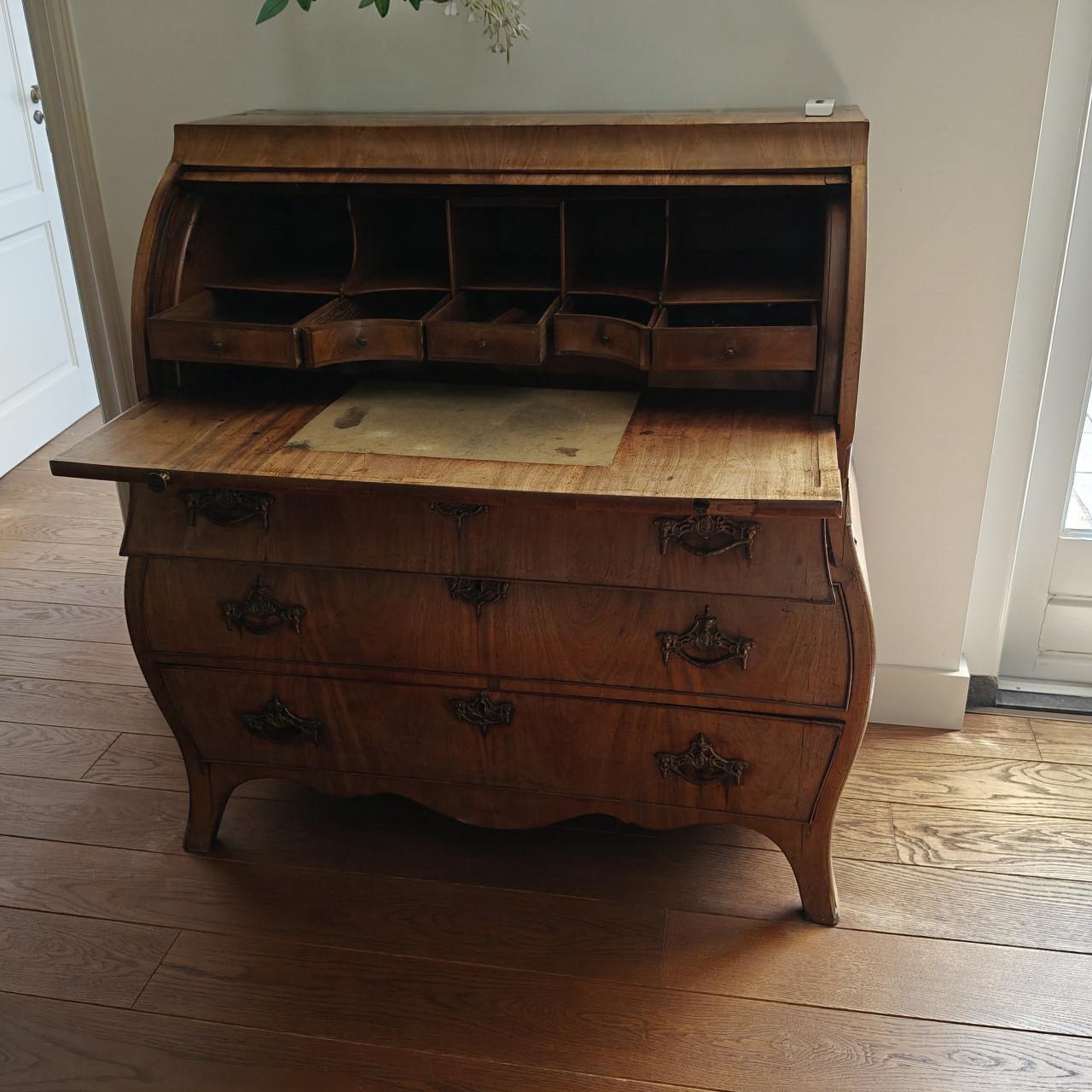 Antiek Hollands mahonie gefineerd houten rolsecretaire