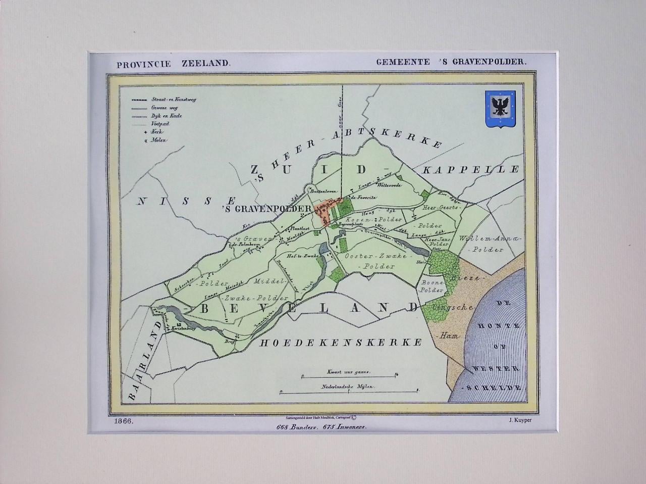 Kaarten Zuid-Beveland, gemaakt door J. Kuyper, nu ingekleurd.