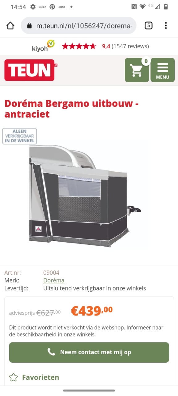 Te koop: Doréma Bergamo uitbouw en slaapcabine
