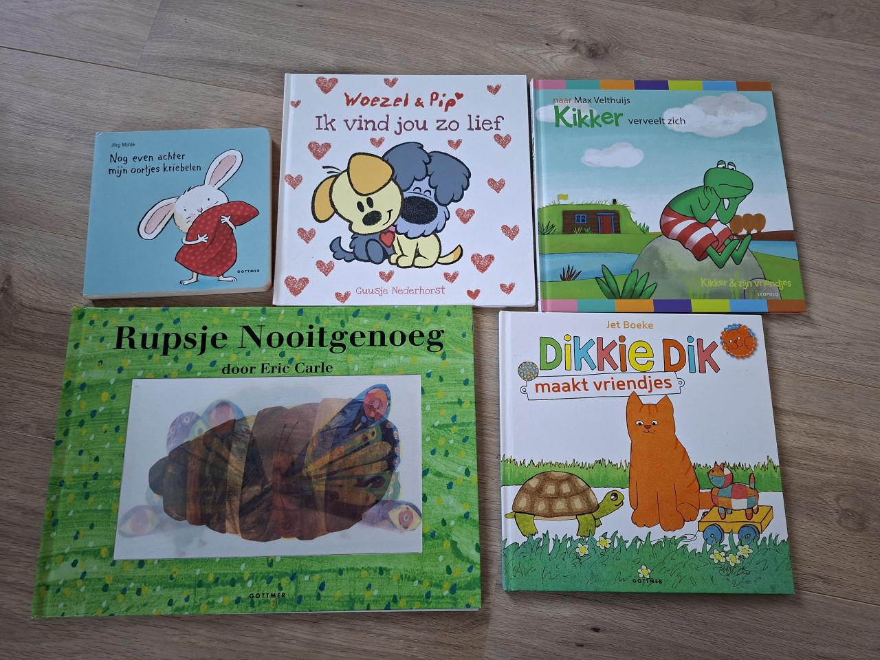 Leuke kinderboeken, 5x, o.a. Dikkie Dik, Rupsje Nooitgenoeg en Kikker