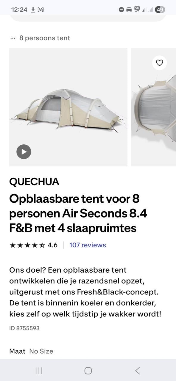 Quechua Opblaasbare Tent Air Seconds 8.4 - 8 Personen