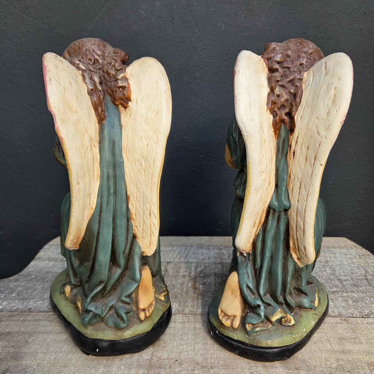 Stel brocante gipsen engelen,  25,5 cm