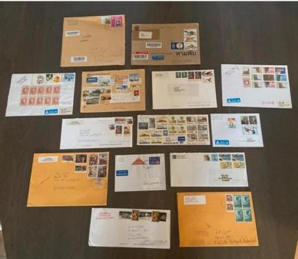 14 oude enveloppen met postzegels