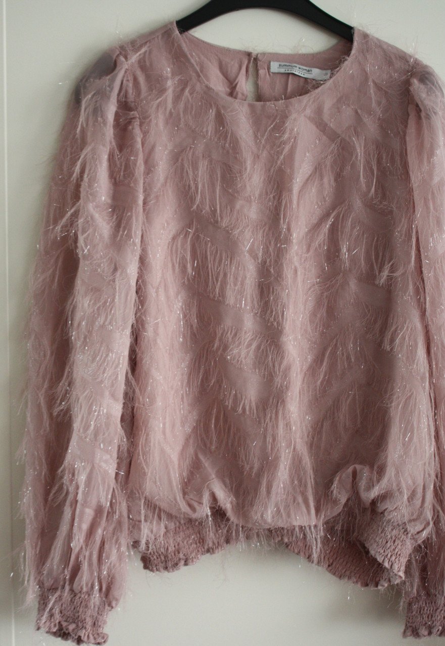Oud roze top met lange mouwen en glanzende