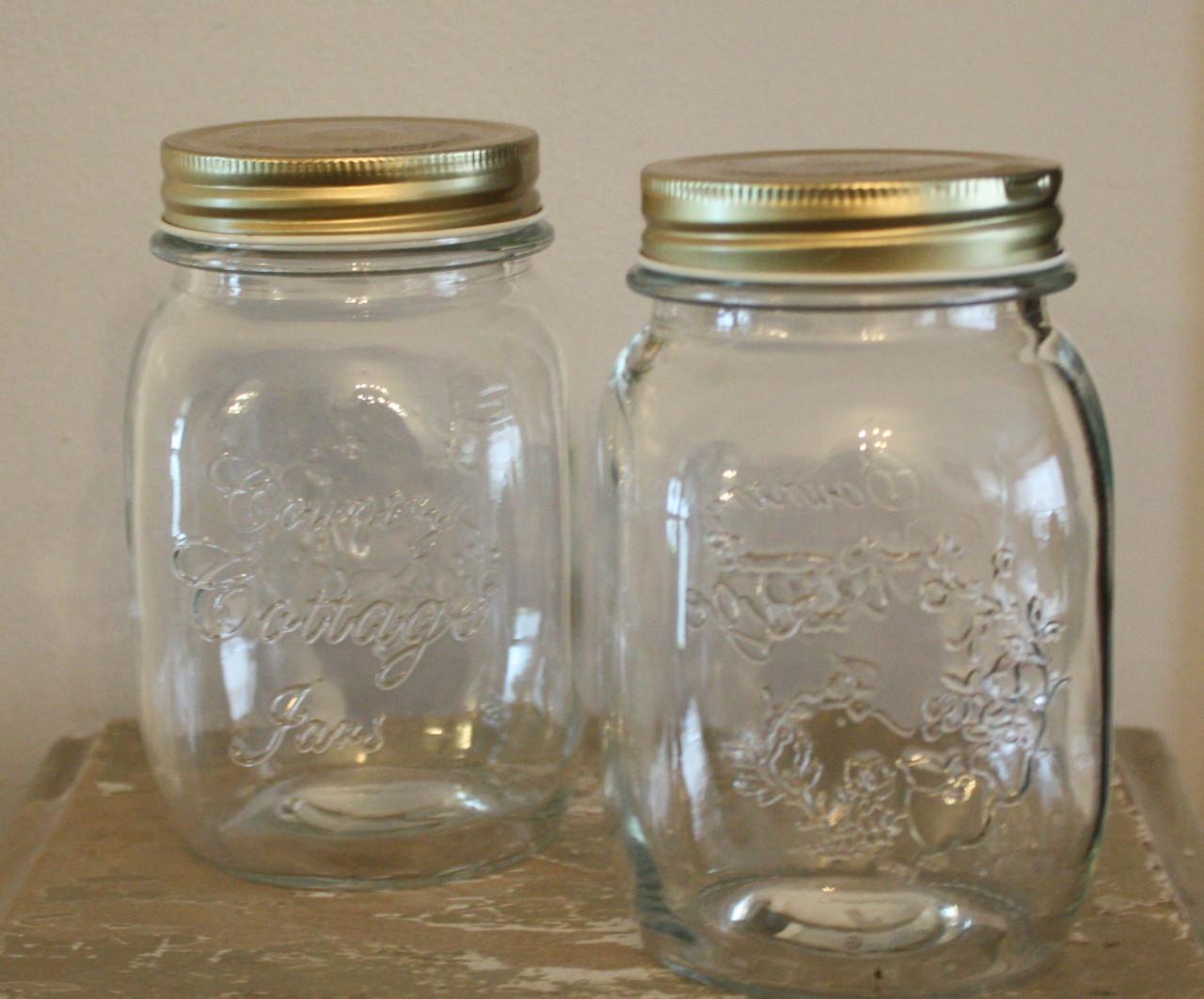 2 glazen voorraad potten glas met metalen draaideksel