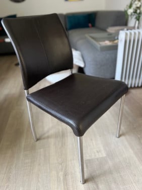 6 Bruinleren Eetkamerstoelen met chromen poten