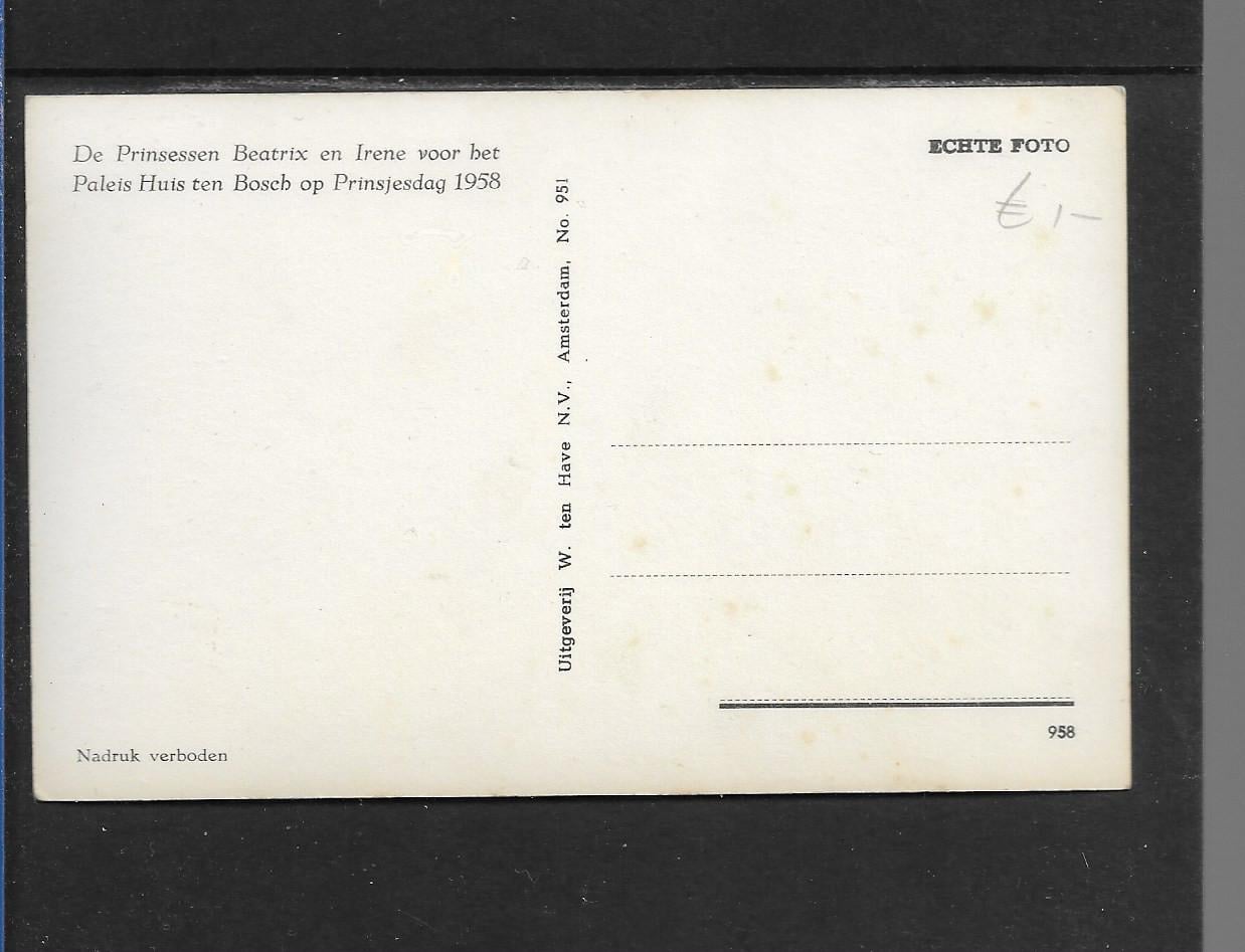 Ansichtkaart  A  1123  Prins Beatrix en Irene  Prinsjesdag  1958