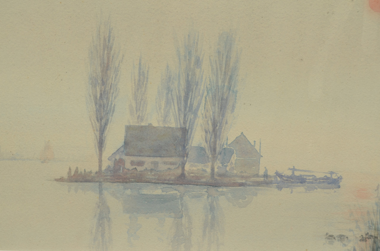 Sfeervolle aquarel gesigneerd M. E. (Greet)Tims (1925 - )