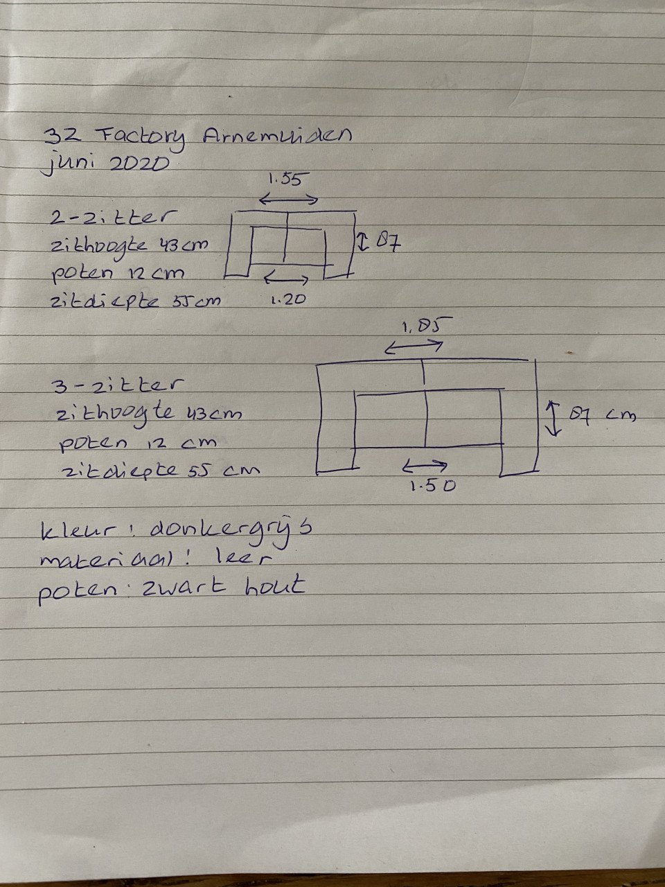 Lederen banken 2- en 3 zitter, donkergrijs