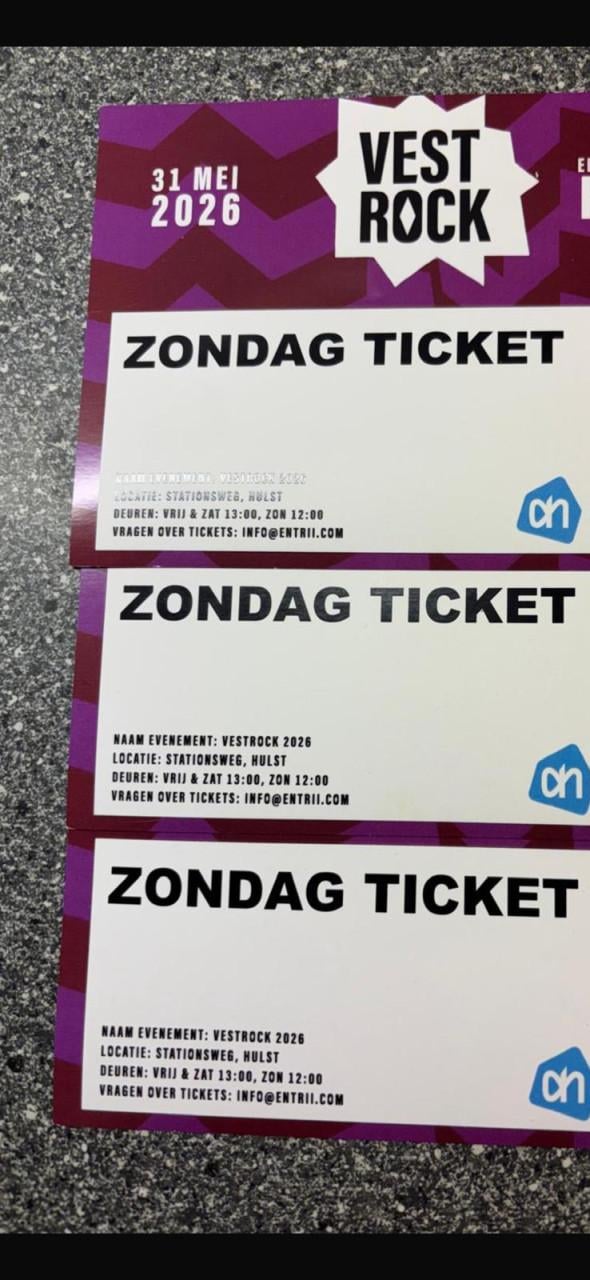 3x ticket Vestrock Next Gen editie zondag 31 mei