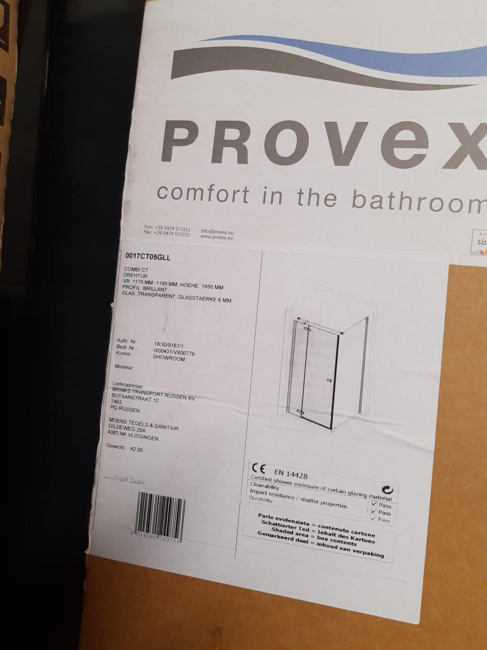 Douchecabine met deur 90x120, helder glas/chroom van € 695,- voor