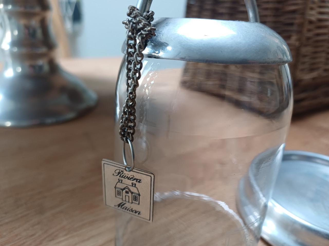 2 glazen Rivièra Maison kandelaars met GRATIS een (RM) mini stolp!