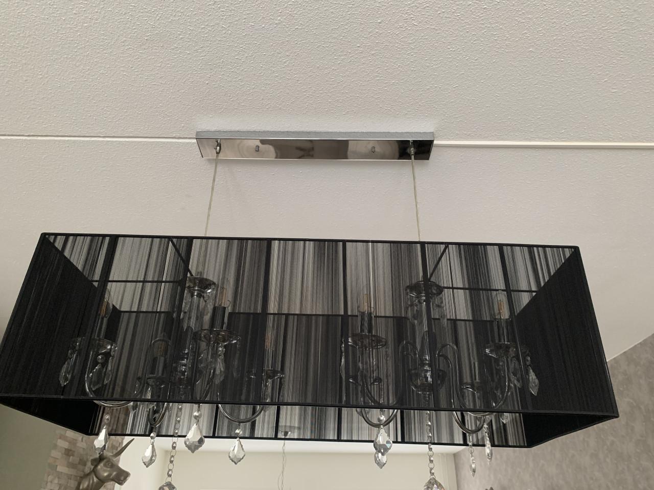 Plafond lamp chroom met zwarten stoffen kap