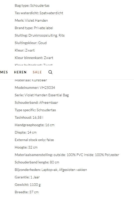 Violet Hamden Essential Bag Zwarte Schoudertas met 13 inch Laptopvak handta