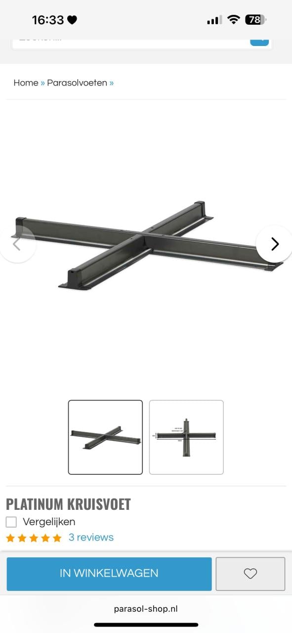 Parasol voet kruis ( zonder tegels)