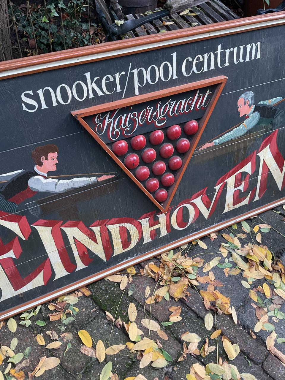 Houten reclamebord Snooker centrum Eindhoven