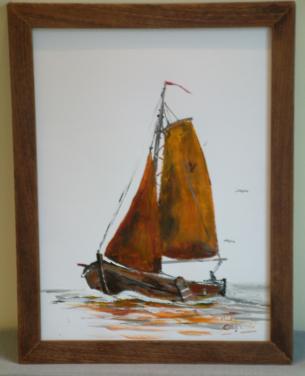 Oude visserij op de zeil  30 x 40 cm met lijst er om 45 euro
