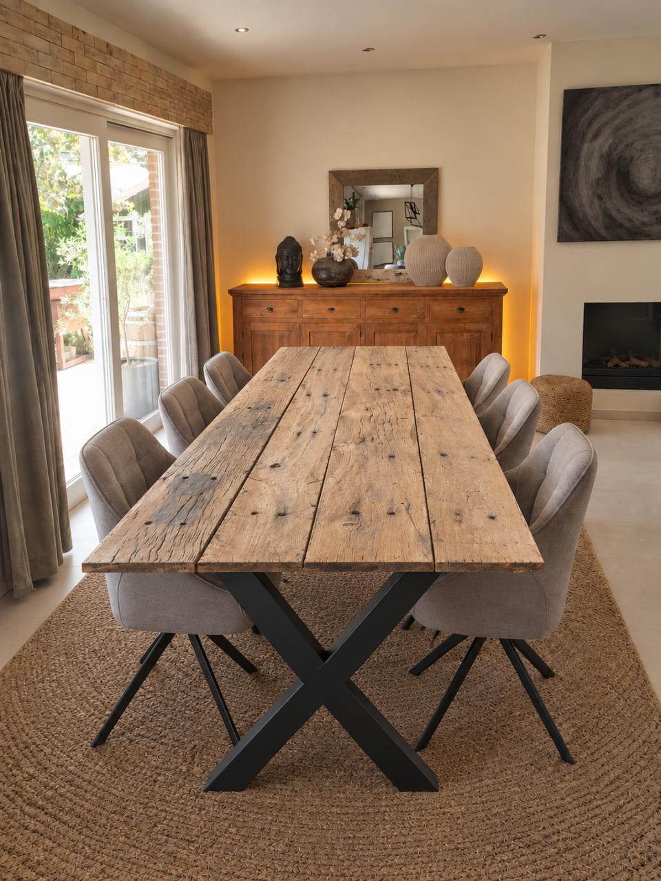 Eiken wagondelen / spoorwegplanken tafel 250cm