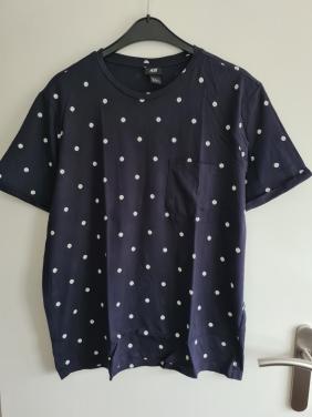 Donkerblauw met wit bedrukt T-shirt van H&M  Maat XL