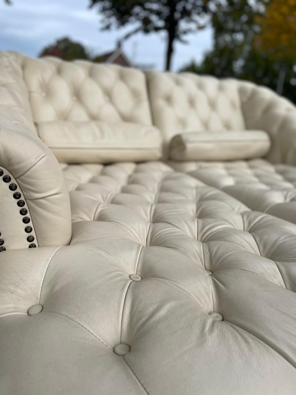 Chesterfield Chaise Lounge Set-Tijdloos Echt Leer Design-Luxe Uitstraling