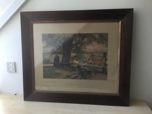 Lijst met landelijk plaatje achter glas.