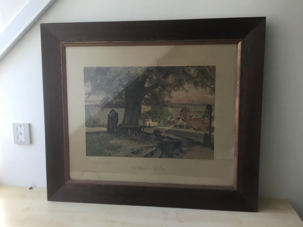 Lijst met landelijk plaatje achter glas.