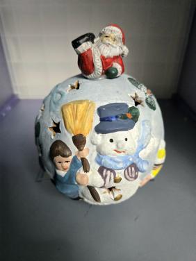 Sfeervol, handbeschilderd vintage kerst-theelichthouder H115 Ø 12.5 cm