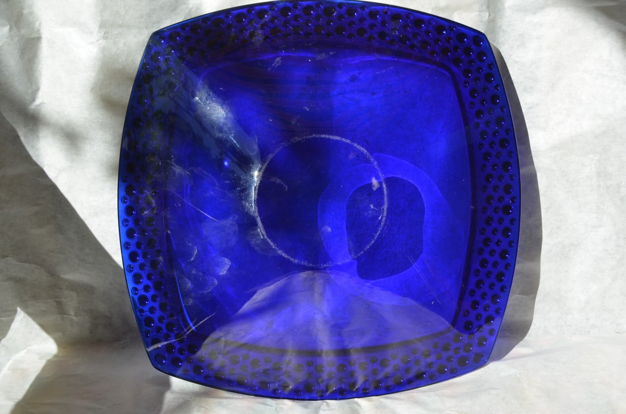 Blauwe glazen (fruit)schaal Scandinavisch design