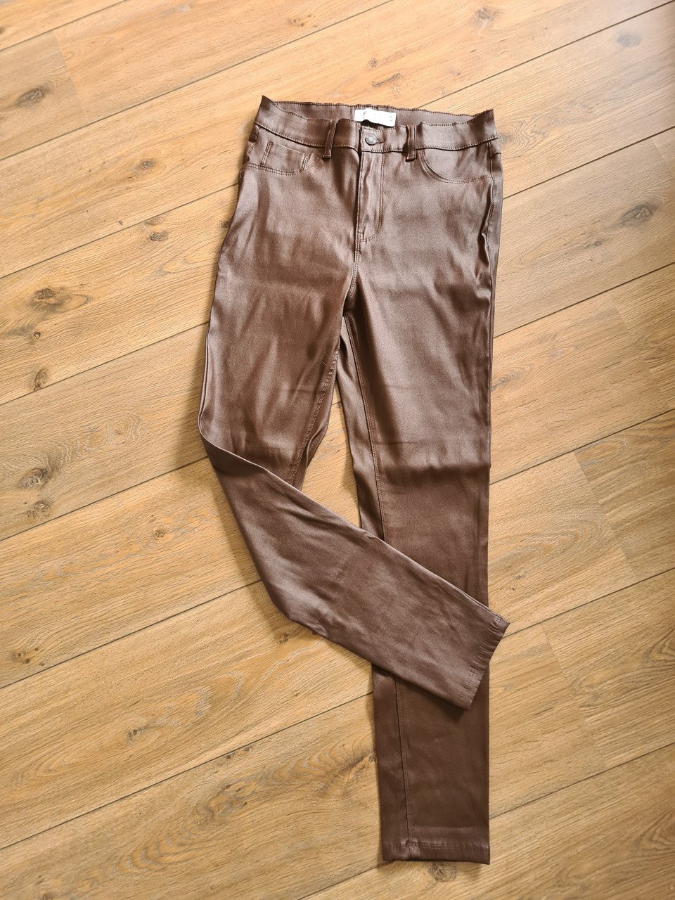 Donkerbruine PU leren broek van Denim&Co  Maat L