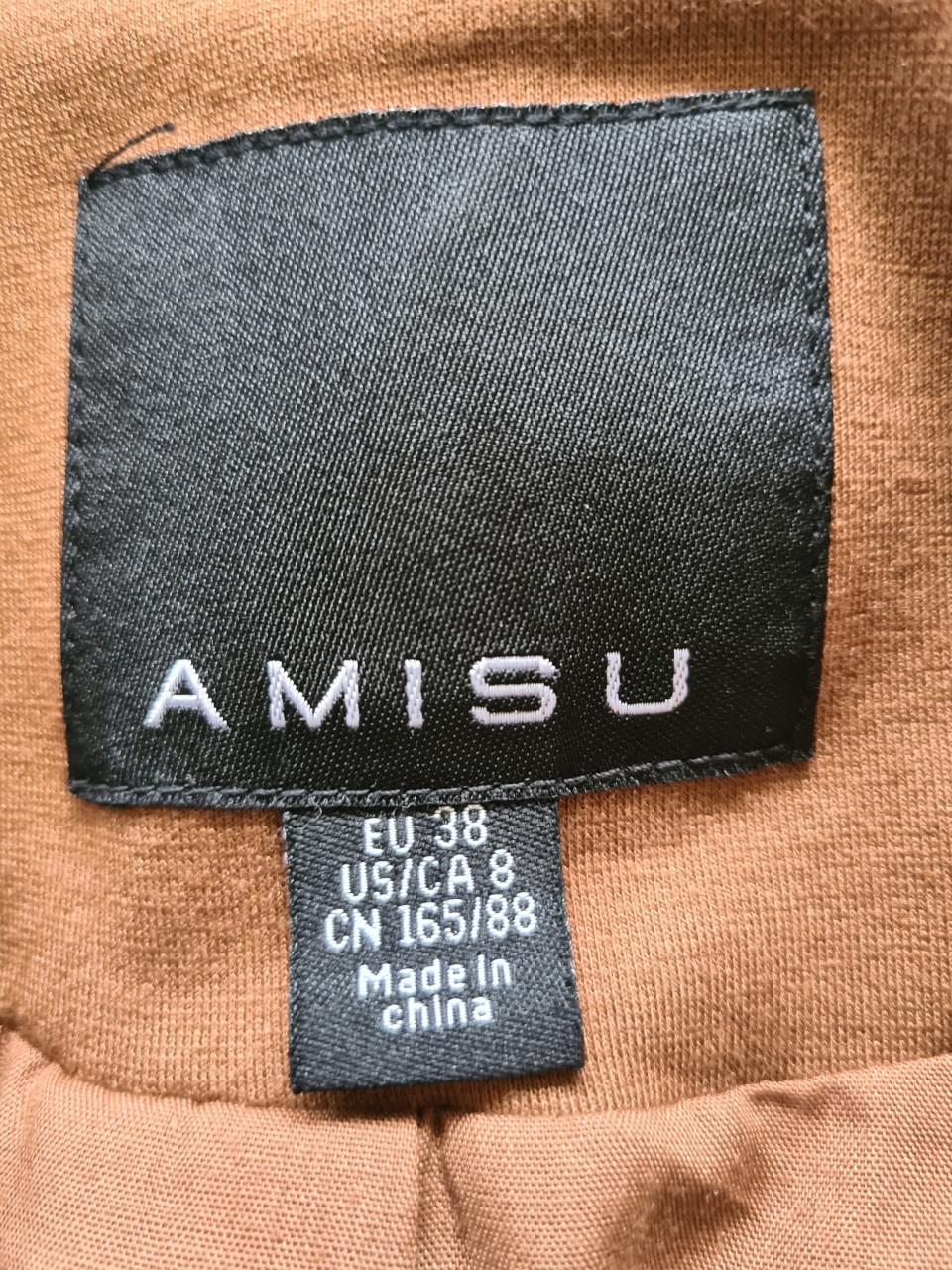 AMISU Lange Blazer/Jas - Bruin - Maat 38 (M)