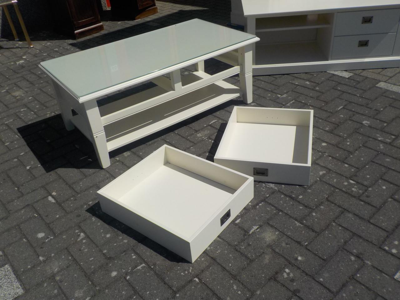 Mooie kwaliteit salontafel met 2 diepe laden en glasplaat