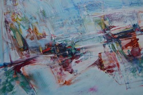 Abstract olie op board Maria Rijntjes de Leeuw (gesign.)