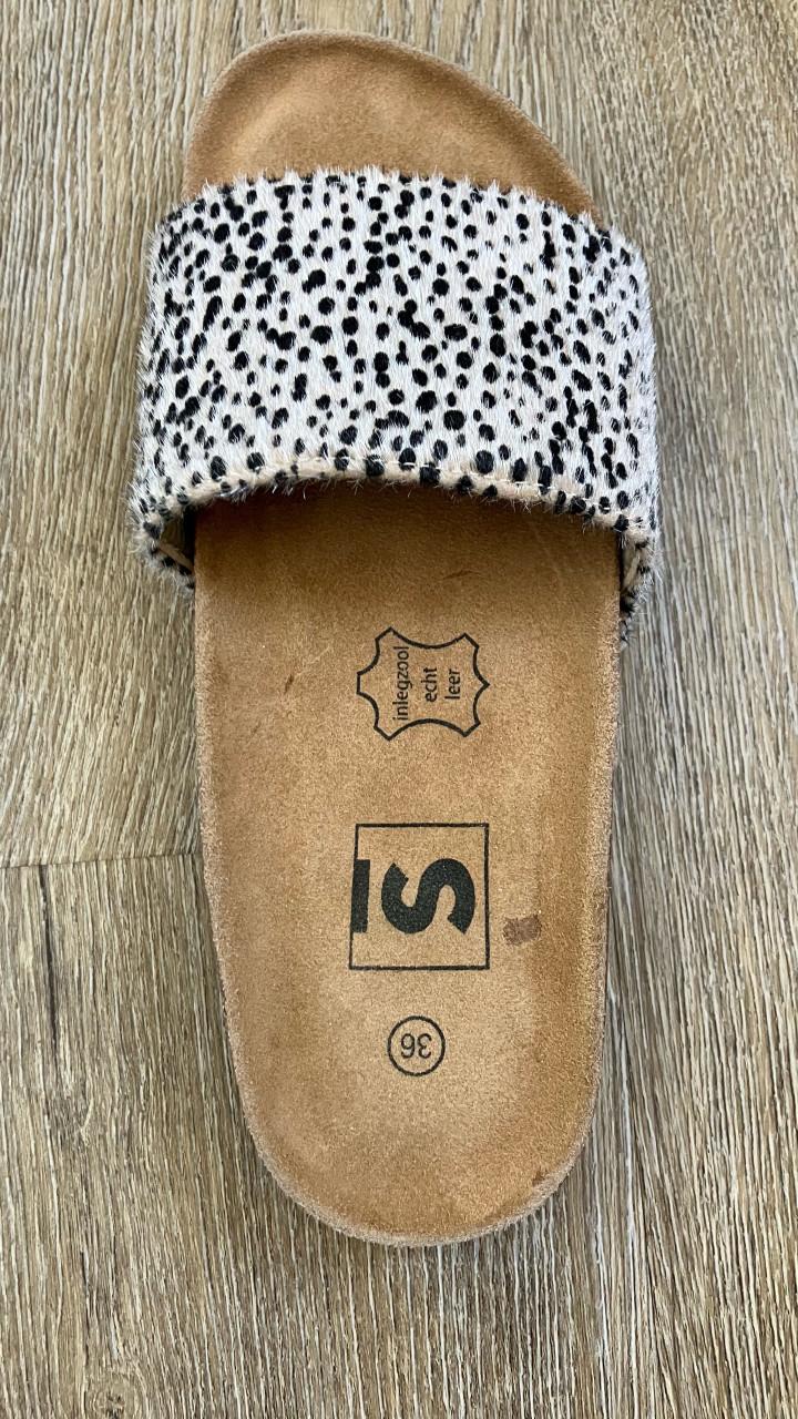 Nieuwe dames bio slippers met cheetah print -maat 36- kleur beige