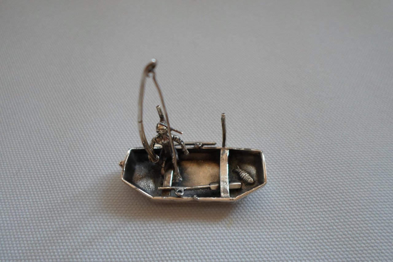 Zilver Miniatuur Visser Boot Hengel