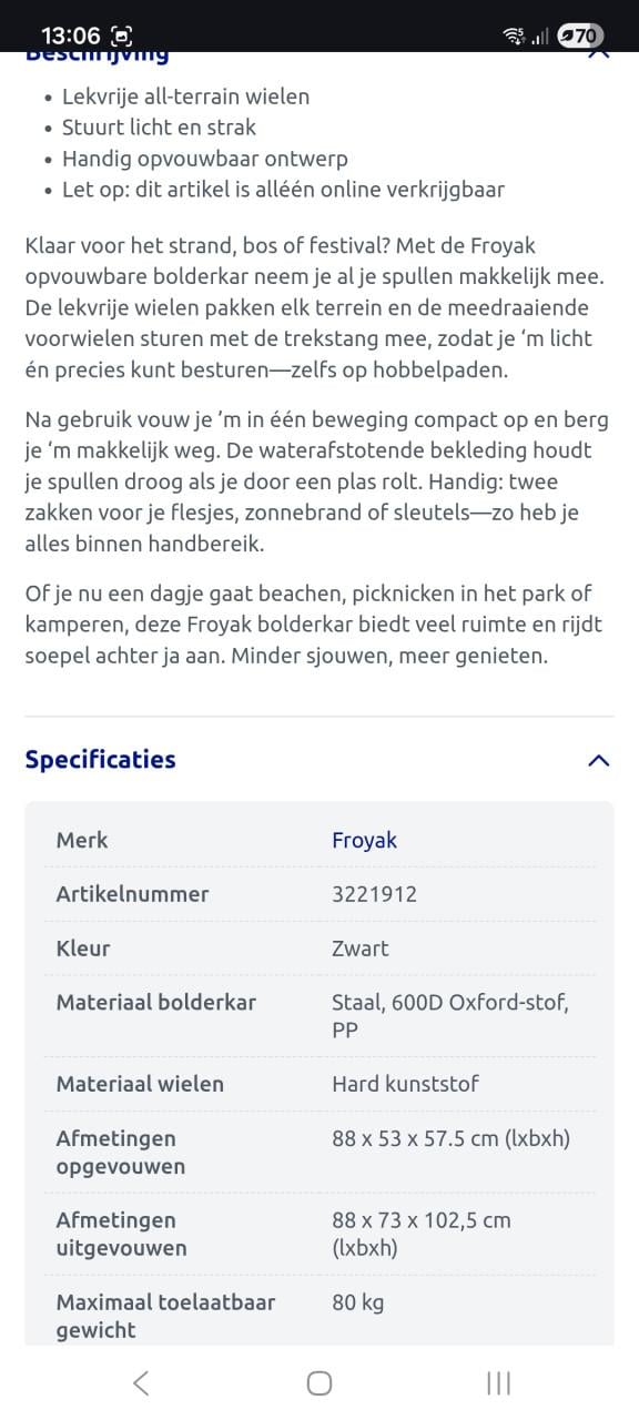 Opvouwbare bolderkar