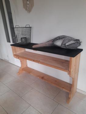 Stoere massief houten side table 165 x 39 x 93.5H ( in goede nette staat )
