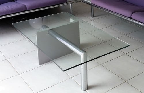 Salontafel modernistisch design, 80er jaren glas/grijs/staal