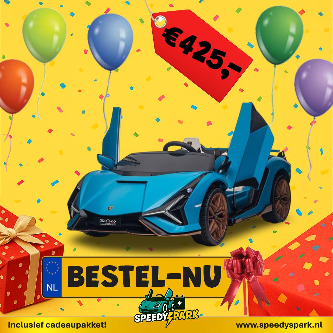 Elektrische Kinderauto 24V – Lamborghini Sian 'Duo' | Blauw
