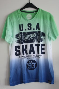 Gren wit blauw  tshirt met tekst maat 170-176