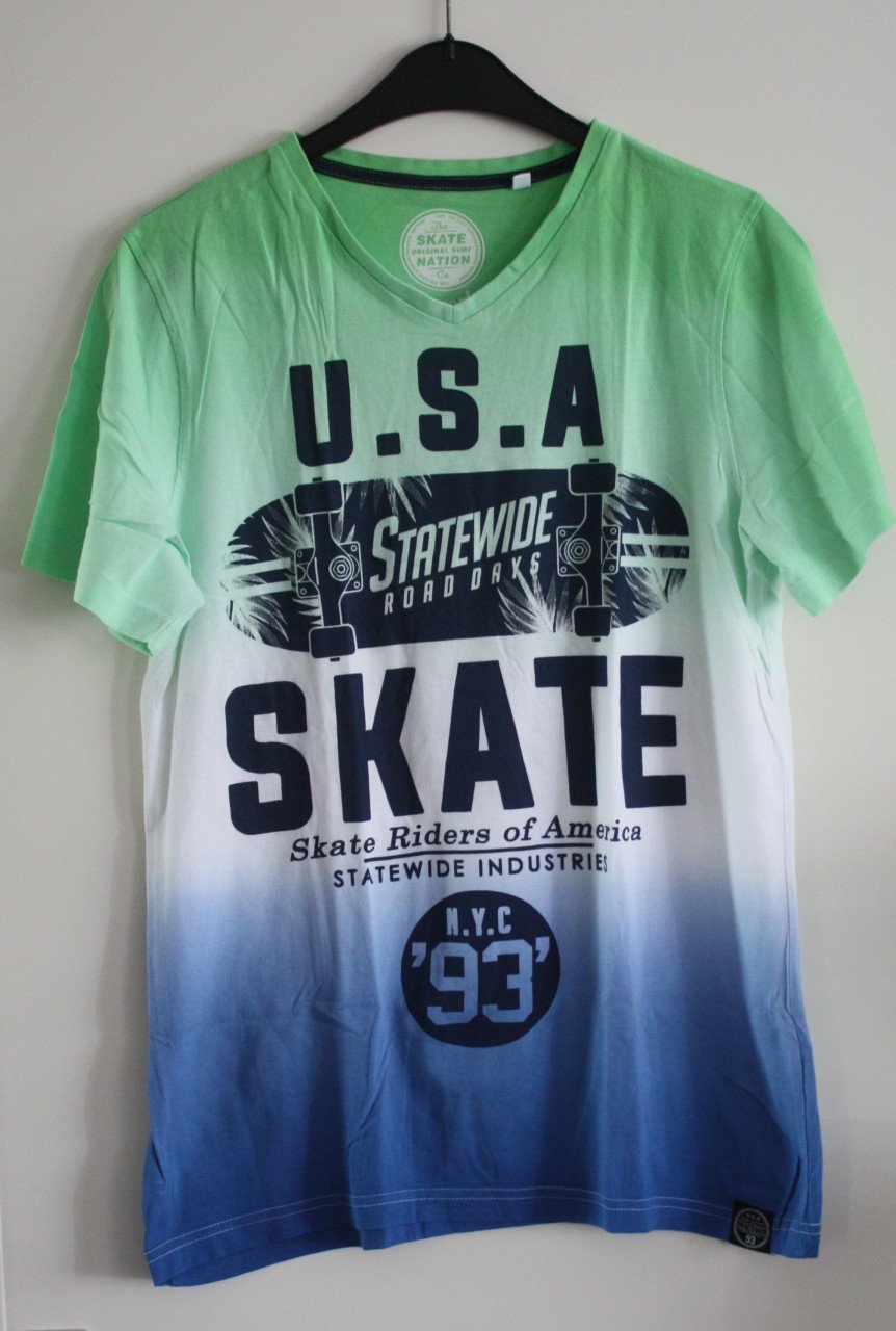 Gren wit blauw  tshirt met tekst maat 170-176