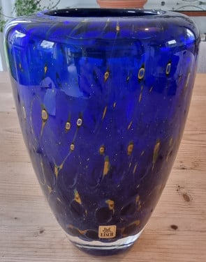 Vintage vaas "peacock eye" blauw, Erwin Eisch