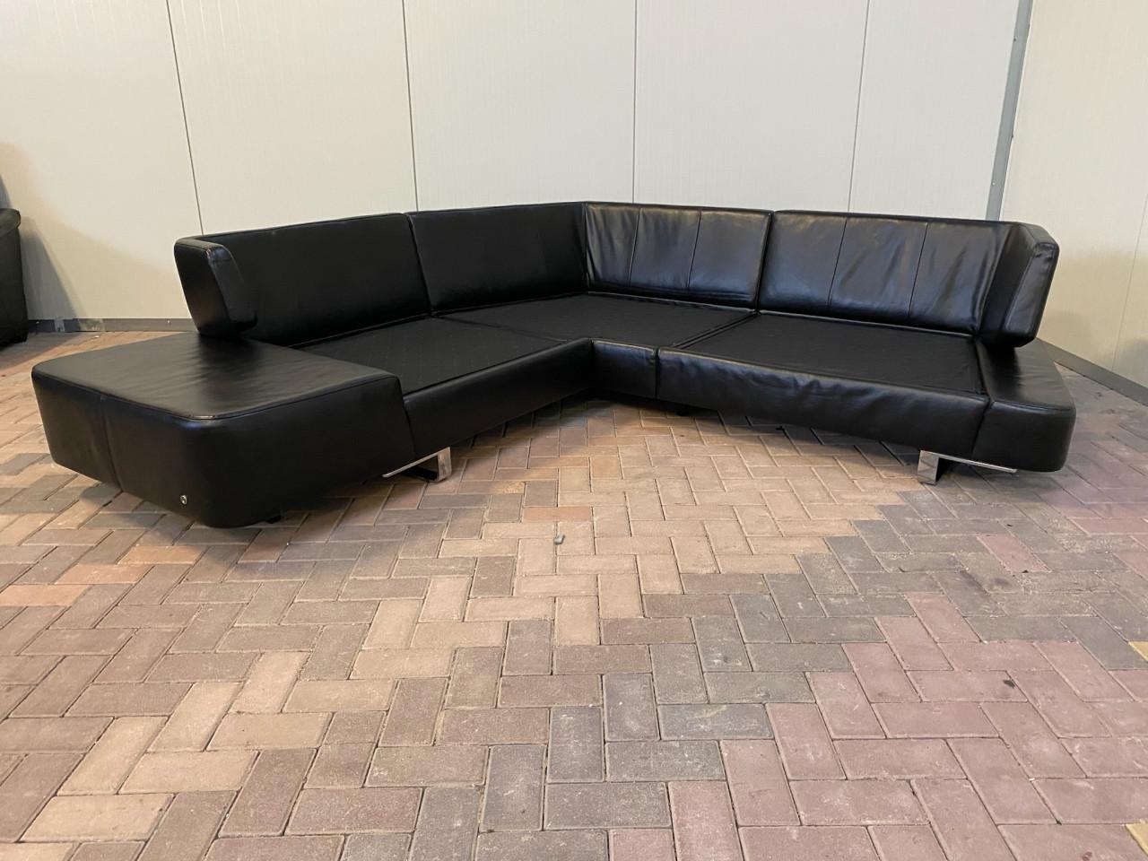 Natuzzi Opus Zwarte Leren Hoekbank –Luxe Comfort-Gratis Levering NL