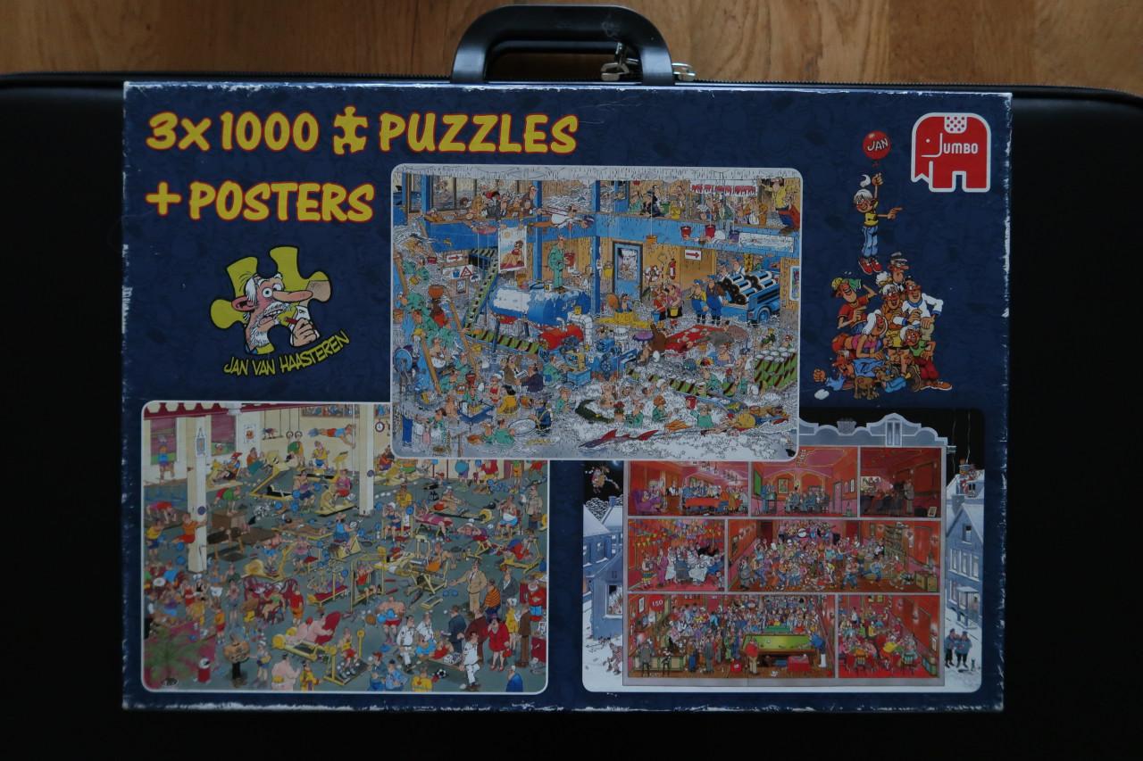 Drie puzzels 1000 stukjes in 1 doos Jan van Haasteren (nr. 81120) compleet.