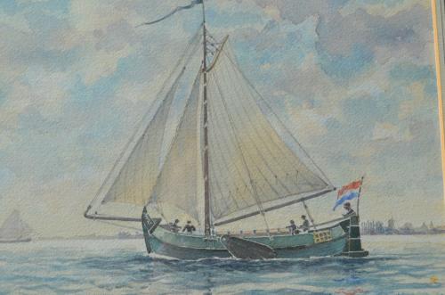Aquarel G. van Steenbergen 'Poon op het Holl. Diep' 1988 gesigneerd.
