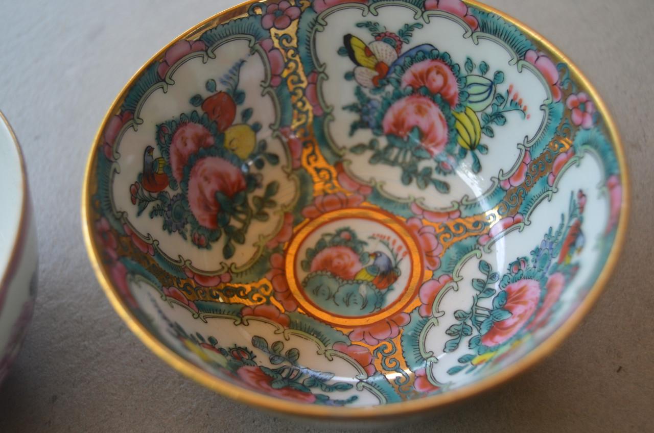 4 Chinese rijst/theekommetjes/schoteltjes