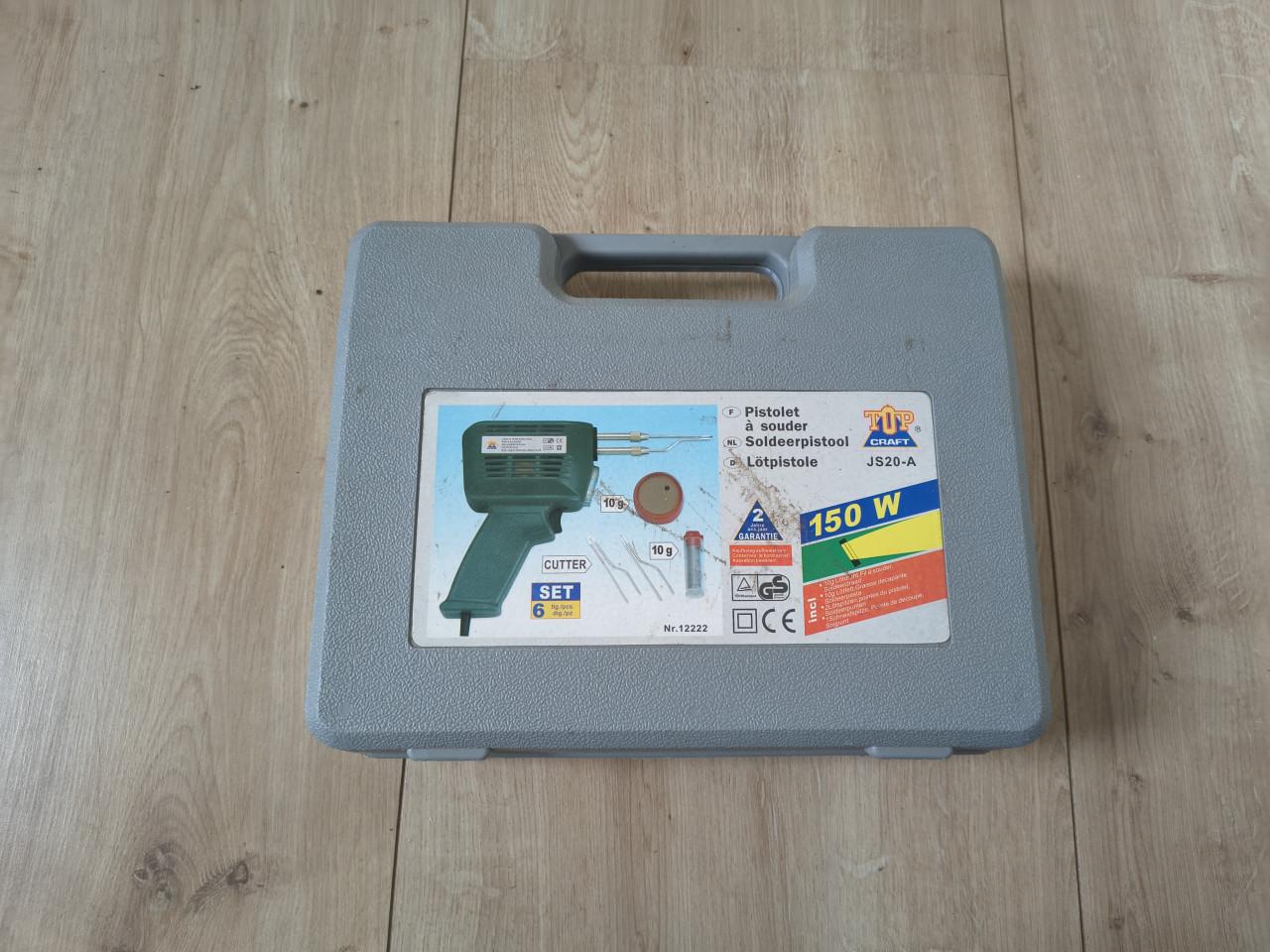 Topcraft soldeerpistool, soldeerbout met toebehoren, koffer.